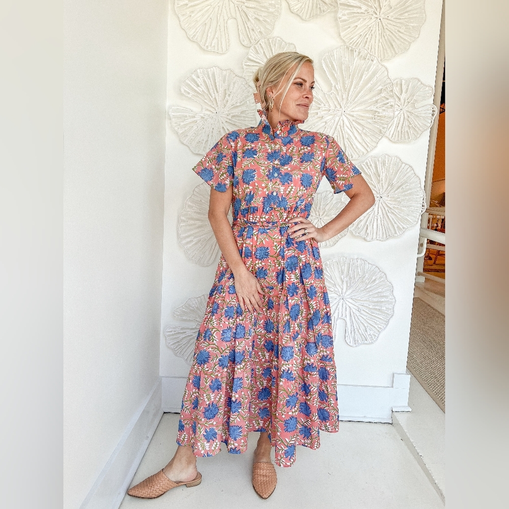 Boutique Block Print Cotton Midi Shirt Dress for Plus Size